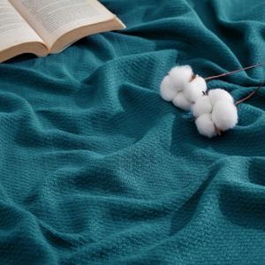 Bedsure GentleSoft 100% Cotton Blanket Twin XL Size for Bed - Cooling Breathable and Lightweight, Soft Cozy Textured Herringbone Woven Summer Blanket for College Dorm, Teal, 66x90 inches