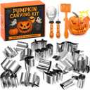 Draupnir 25 Pcs Halloween Pumpkin Carving Kits,3 Pcs Pumpkin Carving Tools with Hammer and 22 Pcs Stainless Steel Stencils,Easy Safe and Durable DIY Halloween Cutters Shape