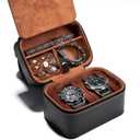 2 slots Watch travel Case Display Box, Hard leather watch storage organizer box fit watches up 52mm face,with insert for accessories. (BLACK, 2 SLOT)