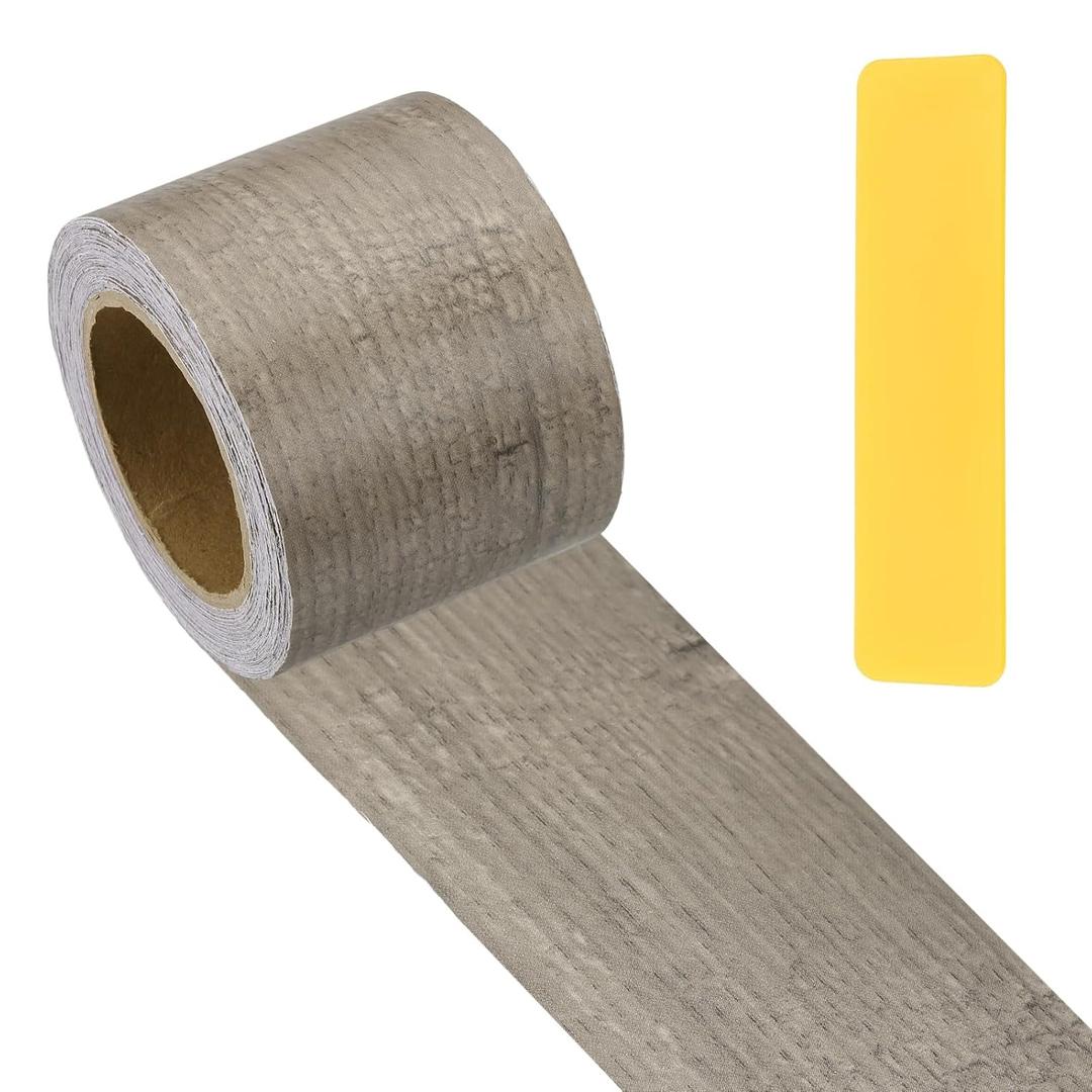PATIKIL Wood Grain Repair Tape 2" x33', Self Adhesive Realistic Textured Repair Patch Peel and Stick Wood Tape with Scraper for Floor Door Window Furniture Table Gray Oak
