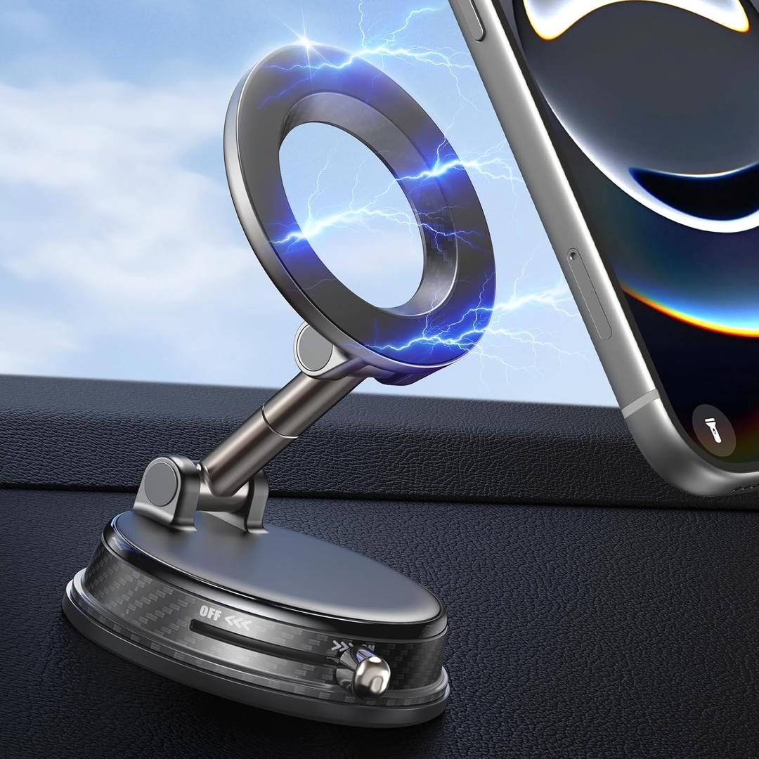 Magnetic Car Phone Holder, Magsafe Car Mount, Phone Holders for Your Car | 2026 Vacuum Design, 85LBS Strongest Suction & 2600gf Magnetic, 360 Adjustable Foldable, For iPhone 17 16 15-Grey