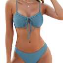 ZAFUL Women High Cut Bikini Sets String Sexy Swimsuit Two Piece Underwire Bathing Suit Brazilian Cheeky Cut Out Cute Swimwear (Small, Haze Blue)