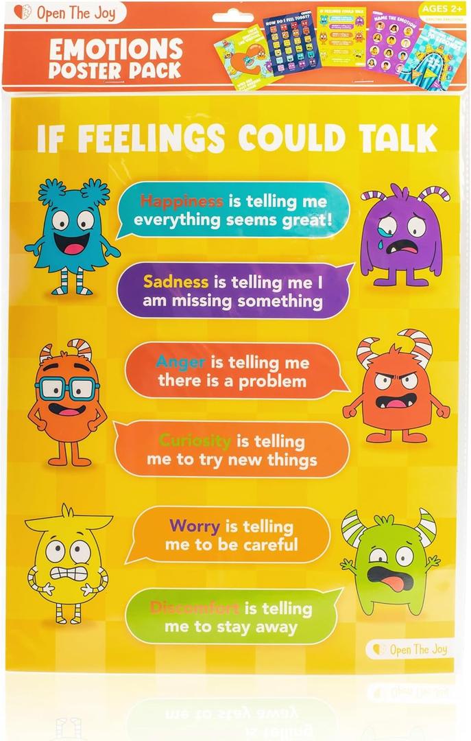Open The Joy Emotions Poster Pack  Feelings Chart & Emotion Recognition Visuals for Kids | Social Emotional Learning (SEL) Posters for Preschool, Home & Classroom | Ages 2+