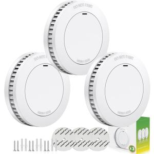 Rundur Fire Alarm 10-Year Battery Fire Detector 3.5-Inch Mini Sleek Design with Test/Silent Button Photoelectric Smoke Alarm Can be drilled Fixed fire detectors for Home (3 Piece)