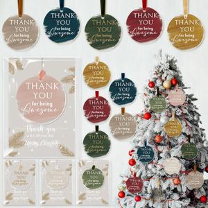 Kasyat 36 Pcs Christmas Thank You Gifts Ornaments Bulk for Employee Coworker Appreciation Gifts Acrylic Thank You for Being Awesome Hanging Pendant with Ribbon and Card for Team Staff Teacher (Round)