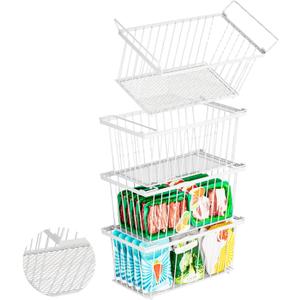 Enhanced Leak-Proof Bottom - Freezer Organizer Bins ，4 Pack Stackable Deep Freezer Organizer Bins for 7 Cu.FT Small Chest Freezer，organization and storage，pantry organizers（white）
