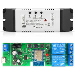 2 Channel Tuya Smart Life WiFi Momentary Inching Self-Locking Interlock Relay Switch Module,DC 7-32V Wireless Remote Control with RF Bluetooth, Compatible with Alexa Goolge Home (2CH)