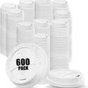 Pack of 600 White Disposable Coffee Cup Lids - Leak-Proof, Heat-Resistant & Strong, 10oz, 12oz, 16oz, 20oz Sizes for Everyday Convenience