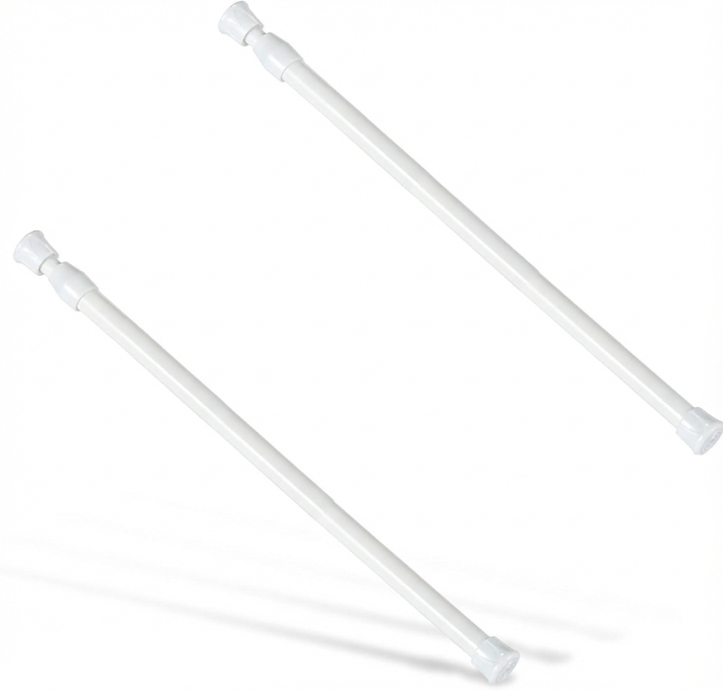 2 Pcs Goowin Tension Curtain Rod, No Drilling Spring Rod Short Tension Rod, Rustproof Small Mini Thin Tension Rods for Closet, Cabinets, Cupboard, Kitchen (White, 16-28 inch)