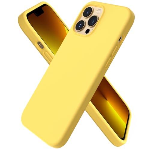 ORNARTO Compatible with iPhone 13 Pro Max Case 6.7", Slim Liquid Silicone 3 Layers Full Covered Soft Gel Rubber Case Cover 6.7 inch-Lemon Yellow