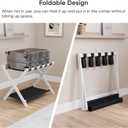 Smuxee White Bamboo Luggage Rack for Guest Room, Foldable Suitcase Stand with Storage Shelf, Easily Assembled Luggage Stand with 5 Nylon Straps for Guest Room Bedroom Hotel