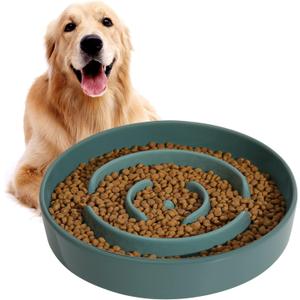 8.2inch Ceramic Slow Feeder Dog Bowl for Medium and Large Breed, Puzzle Dog Food Dish, Anti-Gulping, Pet Slow Feeder, Stop Bloat, Preventing Choking (Single Bowl-Dark Green) (1 x Dark Green- A)