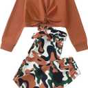 Girls 2 Piece Outfits Long Sleeve Twist Front Shirts and Camo Pants Sets for Fall Winter Sweatsuits Size 5-14Y (7-8 Years)