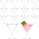 Yinkin 12 Pcs 2 oz Plastic Martini Glasses Disposable Clear Cocktail Dessert Parfait Glasses Unbreakable Mini Martini Cups for Wedding Party Bowl Wine Ice Cream (Stem)