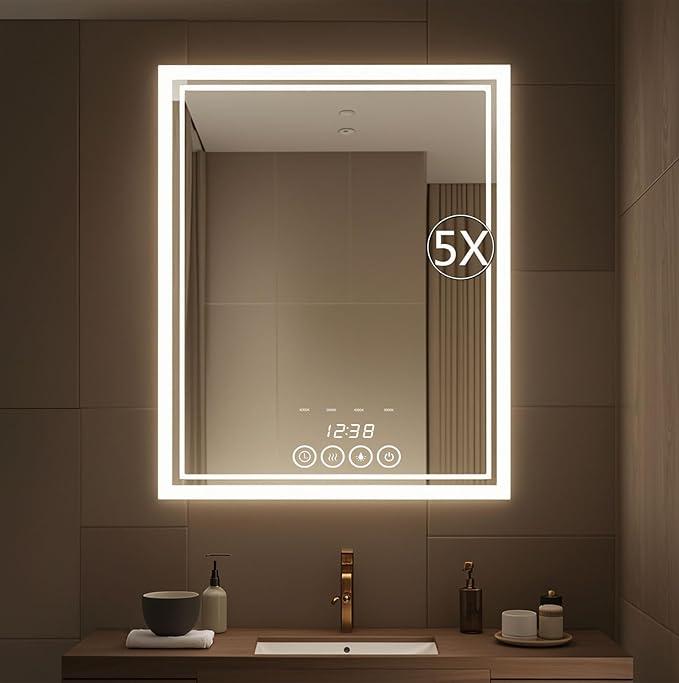 24 x 36 Inch Wall-Mounted Bathroom Mirror with LED-Lights - Frame Vanity Mirrors (24" x 36", Rectangle)