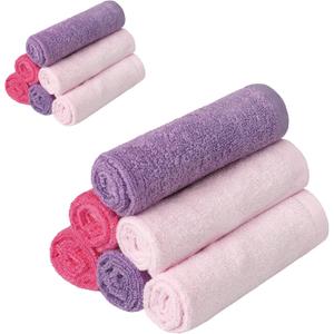 12 Pack Baby Girl Washcloths Bulk for Newborn, Extra Soft Face Bath Towel for Toddler, Absorbent Kids Wash Rag for Body, 70% Rayon Derived from Bamboo, 30% Cotton, 10"x10", Purple/Pink/Rose