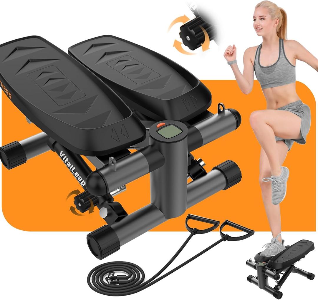 Steppers for Exercise, Adjustable Resistance Stair Steppers with Arm Training Bands for Home Fitness, Mini Steppers with Max 330LBS Loading Bearing Portable Home Exercise Equipment1