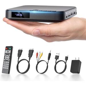 Mini DVD Player HDMI, DESOBRY 1080P HD Small Compact DVD Player for Smart TV with All Region Free, DVD CD Player with AV Output, USB/TF Card Input, Remote Control, Support PAL/NTSC