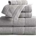 Market & Place 100% Cotton Super Soft Luxury Towel Set | Quick-Dry and Highly Absorbent | Waffle Textured | 550 GSM | 2 Bath Towels, 2 Hand Towels, & 2 Washcloths | Harper Collection (Light Grey) (6 Piece Set)