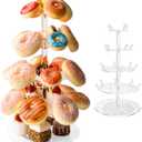 4 Tier Rotatable Donut Stand with 22 Pegs, Acrylic Dessert Table Display for Doughnuts, Bagels, Cupcakes, Donut Tower Stand for Birthday Wedding Party Baby Shower Christmas 9.84 x 16.93in