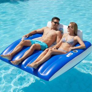 Funscape Inflatable Pool Lounge Floats Adult, Large Swimming Pool Sofa Floaties, Beach Tanning Recliner Floating Mesh Chair Cup Holder, Blow Up Lake River Floaty Tube, Summer Water Party Toy-Blue-XL