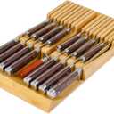 Bamboo Kitchen Drawer Knife Holder, In-drawer Knife Block, Knife Drawer Organizer fit for 16 knives and 1 steel sharpening