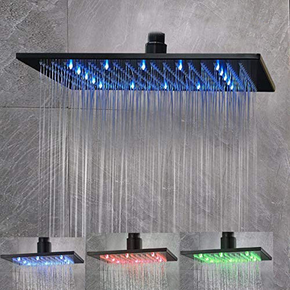 NeierThodore LED 16 Inch Square Shower Head Replacement with Rotatable BallOil Rubbed Bronze (Black)