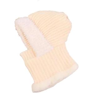 Womens Hooded Winter Knitted Hat Ear Protection Fluffy Face Mask Neck Integrated Warmth Cover Cap (Beige)