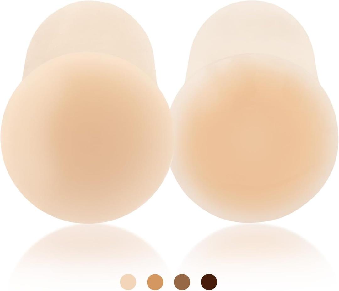 Niidor Nipple Covers Stickers, Reusable Sticky Adhesive Silicone Nipple Pasties Bras for Women Breast Petals with Travel Case (Lift _1 Pair_crme)