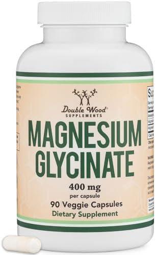Magnesium Glycinate 400mg, 90 Capsules (Vegan Safe, Third Party Tested, Gluten Free, Non-GMO) High Absorption Magnesium by Double Wood Supplements, Exp: 12/2027