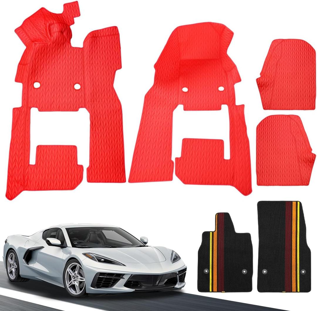 Floor Mats Floor Liners Carpet Compatible with for Corvette C8 Coupe 2020 2021 2022 2023 2024 2025 2026, All Weather Anti-Scratch Wear-Resistant 360 Full Floor Protector Accessories (Red)