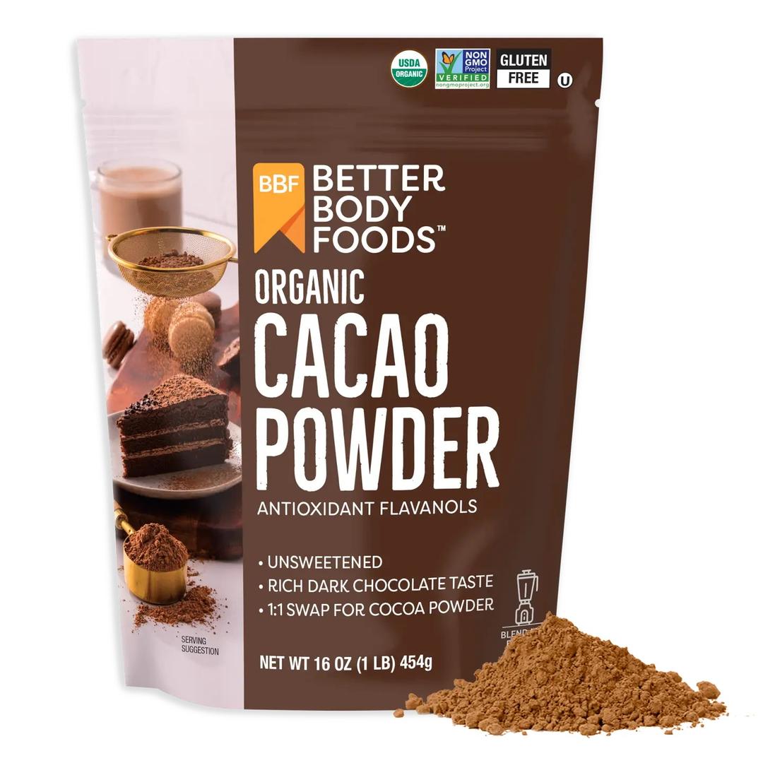 BetterBody Organic Cacao Powder, Non GMO, 16 Ounces, BBD: 09/03/2027 (Pack Of 5)