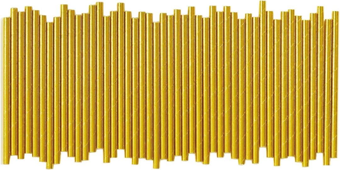 5.75 Inch Short Cocktail Gold Straws, Compostable Coffee Stirrers Straws, Paper Drinking Straws for Parties, Baby Showers, Wedding, Bridal Showers