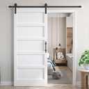 Fredbeck 38x80 inch White Barn Door with 6.6 FT Sliding Door Hardware Kit Included & Handle, MDF, Solid PVC Surface, DIY Assembly, 5-Panel