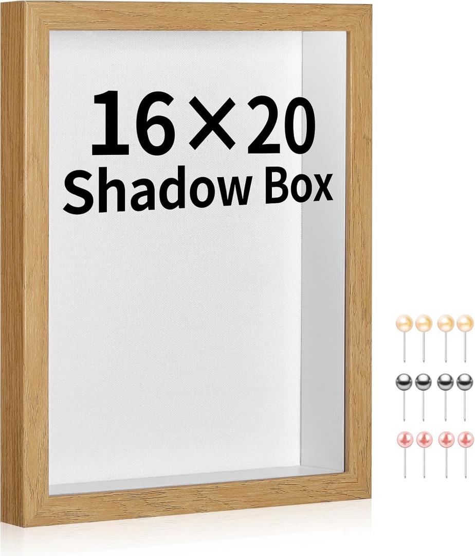 16x20 Shadow Box Picture Frame Display Case with Soft Linen Back-Thickened Panel,Large Brown Deep Shadow Box Frame 16x20 for Jersey Graduation Items Flower Photo Craft Memorial
