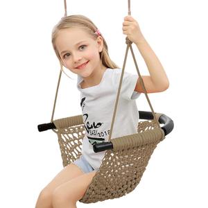Hand-Knitting Toddler Swing, Swing Seat for Kids with Adjustable Ropes, Little tikes Swings Set, for Outdoor Indoor, Playground, Backyard (Light Brown)