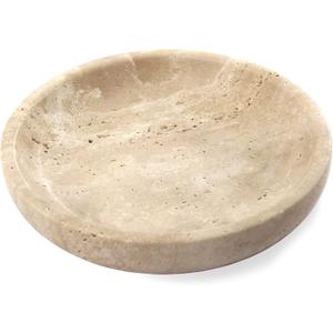 Small Natural Marble Jewelry Tray Key Plate Holder Dish Trinket Decor Catch All Bowl for Ring Earring Stone Gift for Women Daugther,Beige Travertine5.5"