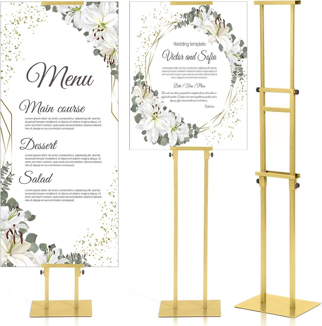 Thyle 1 Pcs Gold Poster Board Holder Stand Height up to 80" Heavy Duty Welcome Sign Stand Double Sided Easel Holder with Base Adjustable Portable Sign for Wedding Restaurant(Metal)