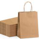 FACEBAG 100-Pack Brown Paper Bags with Handles, 8x4.25x10.5 Inch Kraft Gift Bags, Applicable to Birthday, Retail, Party, Shopping, Festival, Reusable & Durable