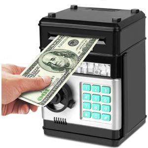 Electronic Piggy Bank, Mini ATM Password Money Bank Cash Coins Saving Box for Kids, Cartoon Safe Bank Box Perfect Toy Gifts for Boys Girls (Black)