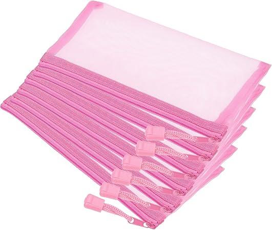 YOKIVE 6 Pack Mesh Cosmetic Bags, A6 Nylon Pencil Cases | Zipper Travel Organizers Makeup Pouch, Great for Home (Pink)