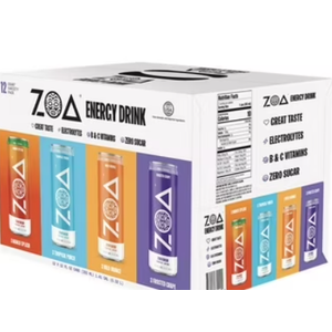 ZOA Zero Sugar Energy Drinks, Variety Pack - Sugar Free with Electrolytes, Healthy Vitamin C, Amino Acids, Essential B-Vitamins, and Caffeine from Green Tea - 12 Fl Oz (Pack of 12) BBD: 096-07-26