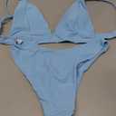 Bathing Suits for Women Deep V Neck Sexy Two Piece Bikini Sets for Women Thong Halter Cheeky Swimsuit (US, Alpha, Small, Regular, Regular, Sky Blue)