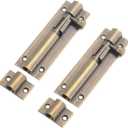 MY MIRONEY Heavy Duty 3 Inch Gate Latch (2 Pack) - Brass Sliding Barrel Bolt Lock for Wooden Fence and Barn Door & Cabinets with Anti-Rust Coating & Security Screws, Antique Bronze