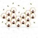 15 Pcs Hexagon Honeycomb Cupcake Stand, Wooden Cupcake Stand with 30 pcs Little Bee Decorations for Baby Shower and Boy/Girl Birthday Party