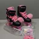 Women's and Girl's Classic Roller Skates with Light up Wheels and Love Heart Pattern, High-top PU Leather Rollerskates (BLACK) Size 7