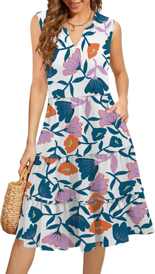 Summer Dresses for Women 2025 Elegant Classy Sleeveless Boho Midi Sun Dress Spring Break Travel Beach Vacation Clothes (XXL)