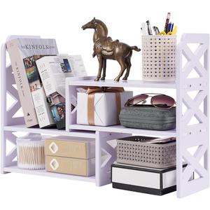 Felmis Desk Organizer Shelf, White Adjustable Small Bookshelf, Expandable Book Shelves for Classroom, Office, Dormitory, Home