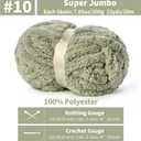 10 Pack Jumbo Chenille Yarn for Crocheting, #10 Super Bulky Baby Soft Yarn for Hand Knitting, 220 yds /70.5 oz Fluffy Chunky Knit Throw Blanket Yarn (Sage Green)