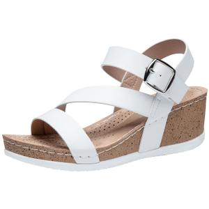 Jeossy Women's Platform Wedge Sandals 835 Comfortable Open Toe Ankle Strap Summer Walking Sandals with Buckle , Size 6 US